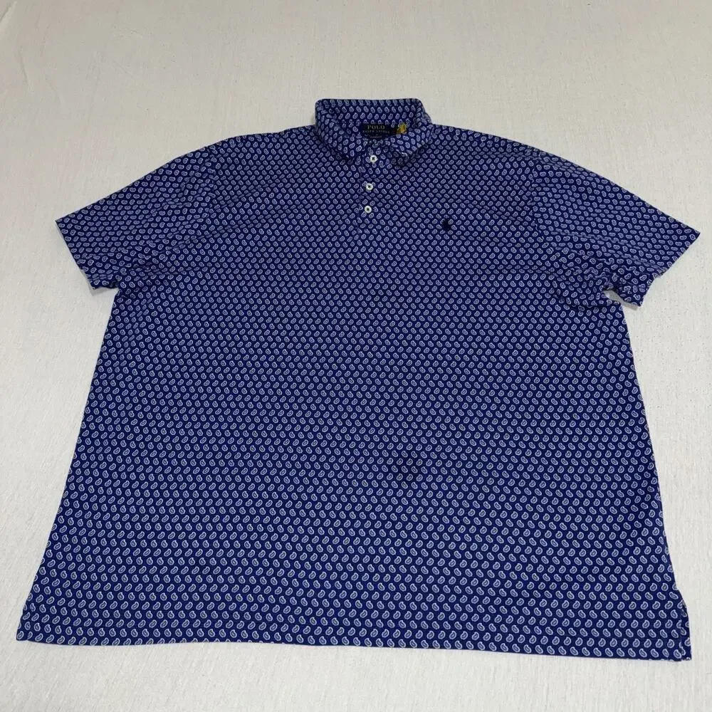Polo Ralph Lauren Mens 2XL Blue Paisley Dot Pattern Blue Bandana AOP Print Golf